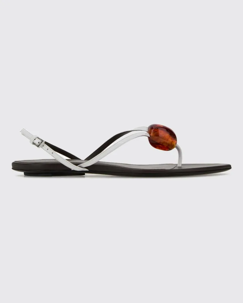 Alaïa Zehenstegsandalen aus Leder mit applizierten Steinen und niedrigem Absatz Weiß