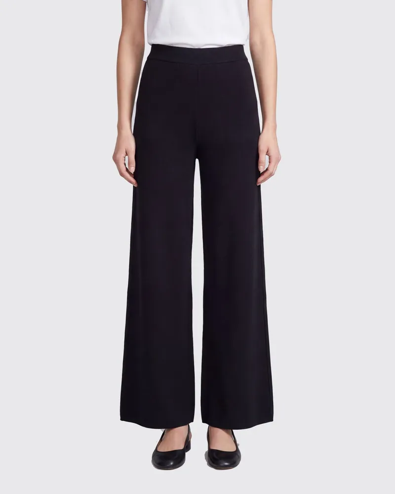 Max Mara Weit geschnittene Strickhose aus Wolle mit hohem Bund Schwarz