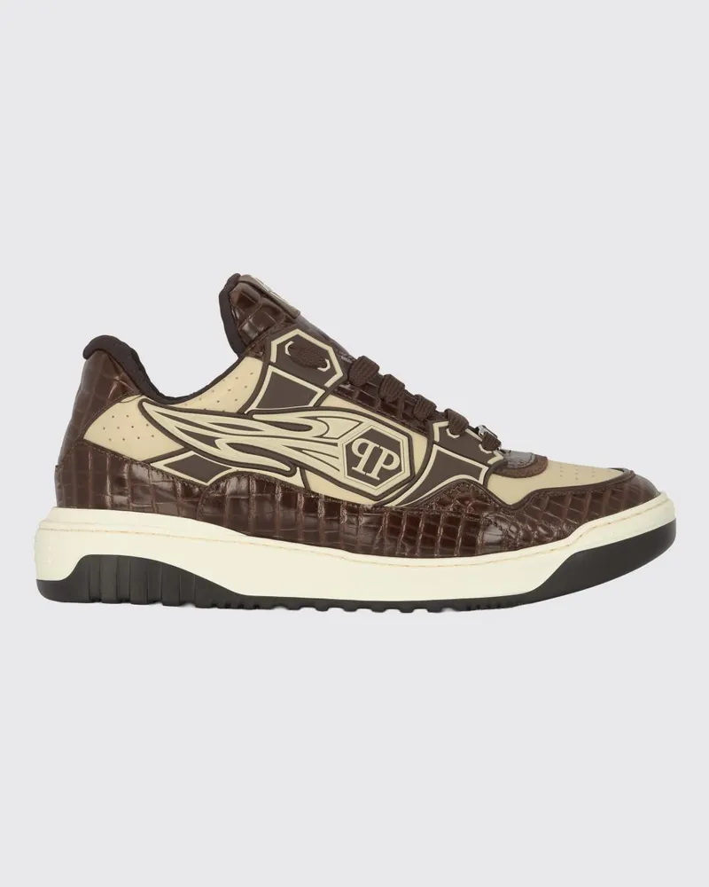 Philipp Plein Moonwalker Sneakers aus Krokoprägung Leder Beige