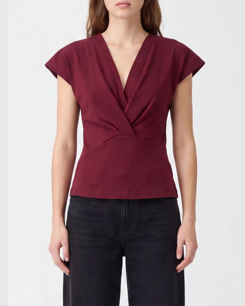 Isabel Marant Drapiertes V-Ausschnitt Slim-Fit-Top aus Baumwolle Burgunderrot