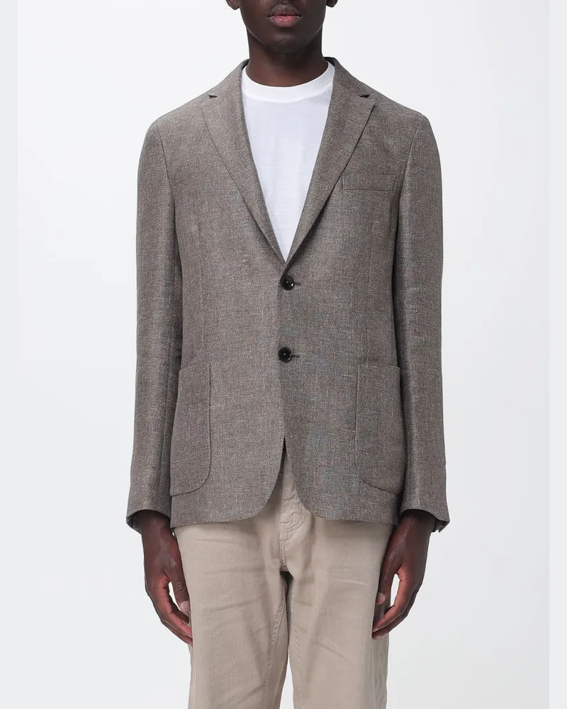 Ermenegildo Zegna Einreihiger Blazer aus Leinen-Woll-Stoff Braun