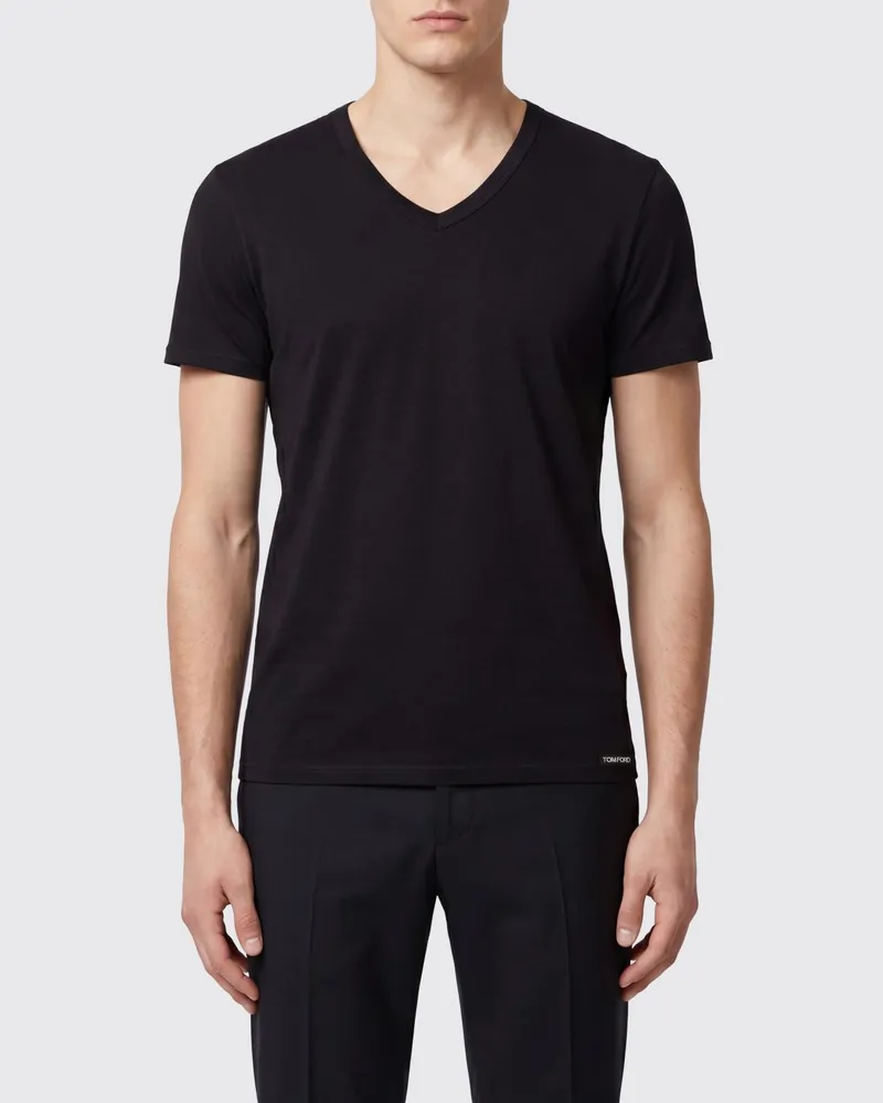 Tom Ford Slim-Fit-T-Shirt mit V-Ausschnitt aus schwarzer Stretch-Baumwolle Schwarz