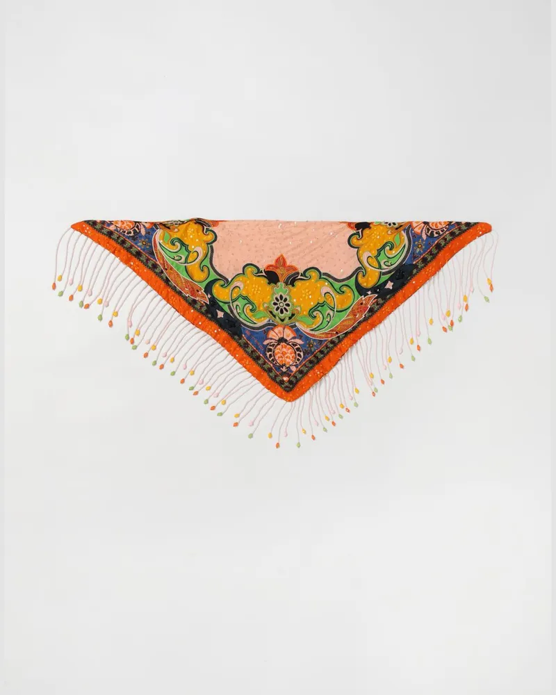 Etro Seidenschal mit Paisley-Print und Perlenfransen Fa02