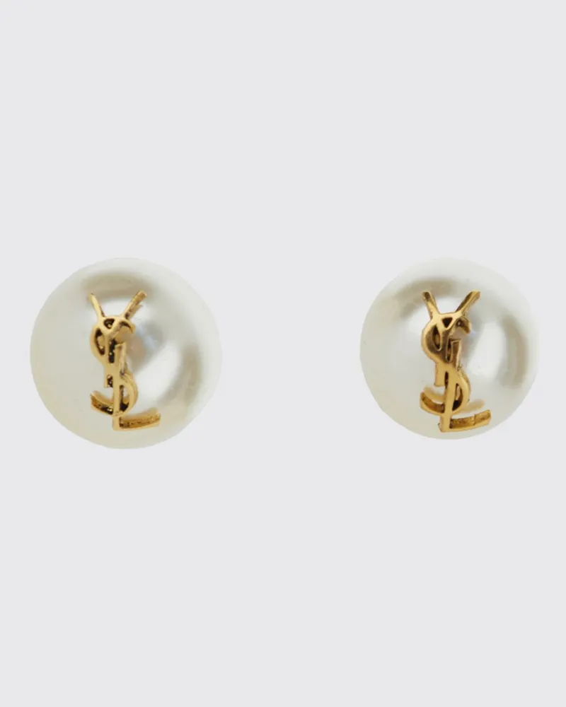 Saint Laurent Ohrringe aus Messing mit Perlen und Logo-Detail Stahl