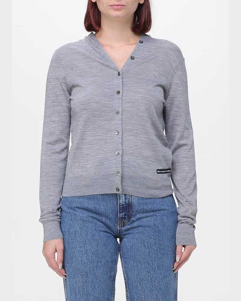 Alexander Wang Woll-Cardigan mit V-Ausschnitt und Kontrast-Logo Grau