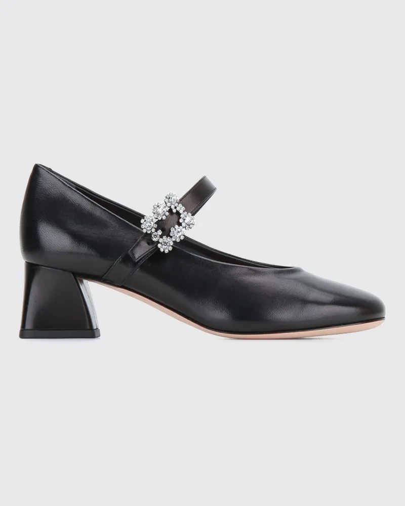 Roger Vivier Mary-Jane-Pumps aus Leder mit Schmuckschnalle und mittlerem Absatz Schwarz