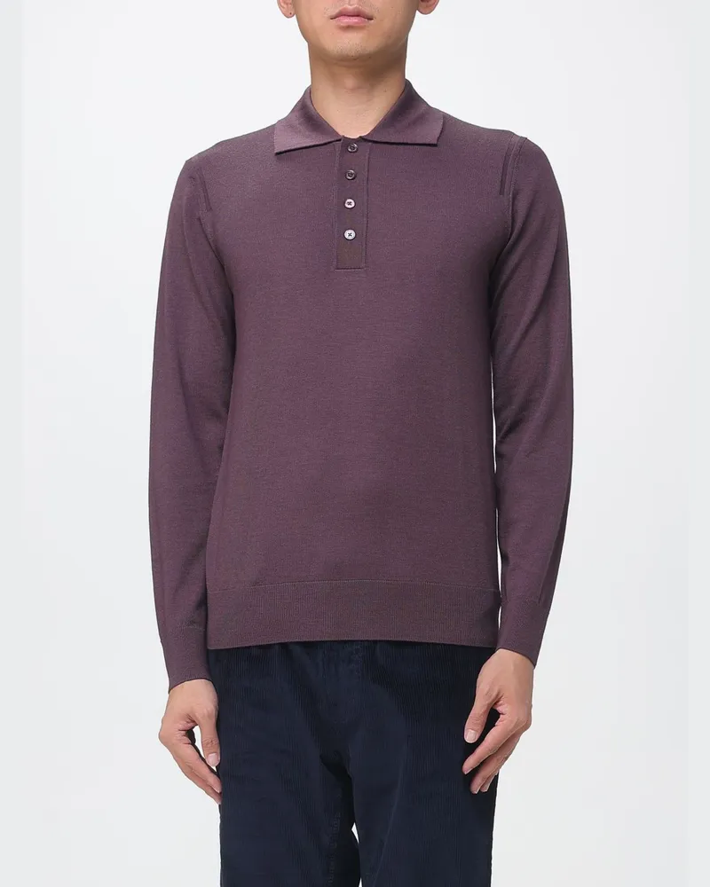 Paolo Pecora Milano Merinowoll-Cardigan mit Reißverschluss, Stehkragen und Taschen Violett
