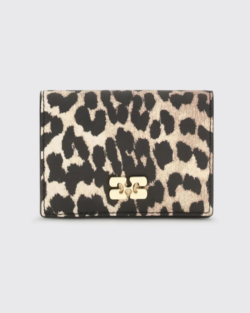 Ganni Klappen-Portemonnaie aus recyceltem Leder mit Animal-Print Milch
