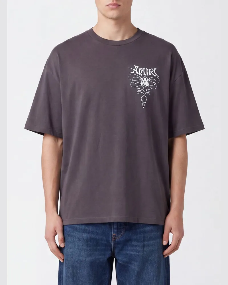 Amiri Kurzärmeliges Baumwoll-T-Shirt mit Logo-Print Grau