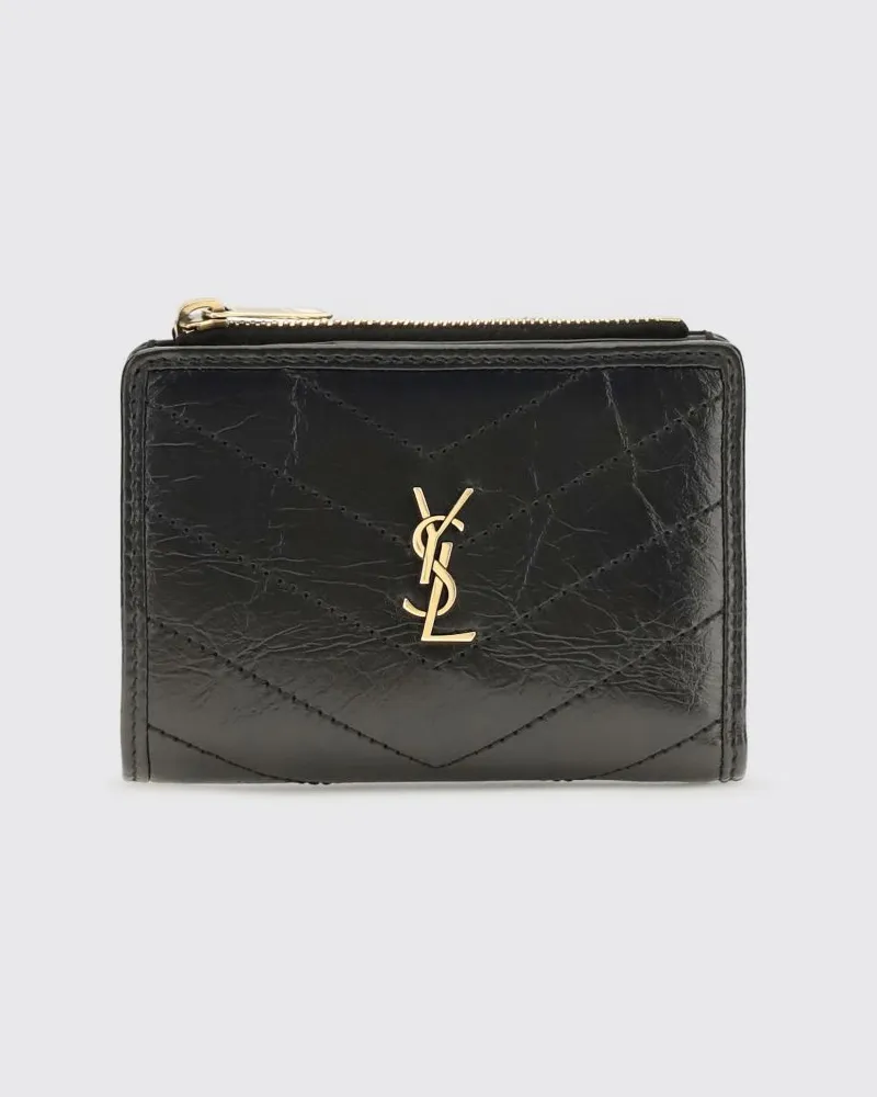 Saint Laurent Niki Bifold-Geldbörse aus gestepptem Kalbsleder mit Chevron-Muster Schwarz