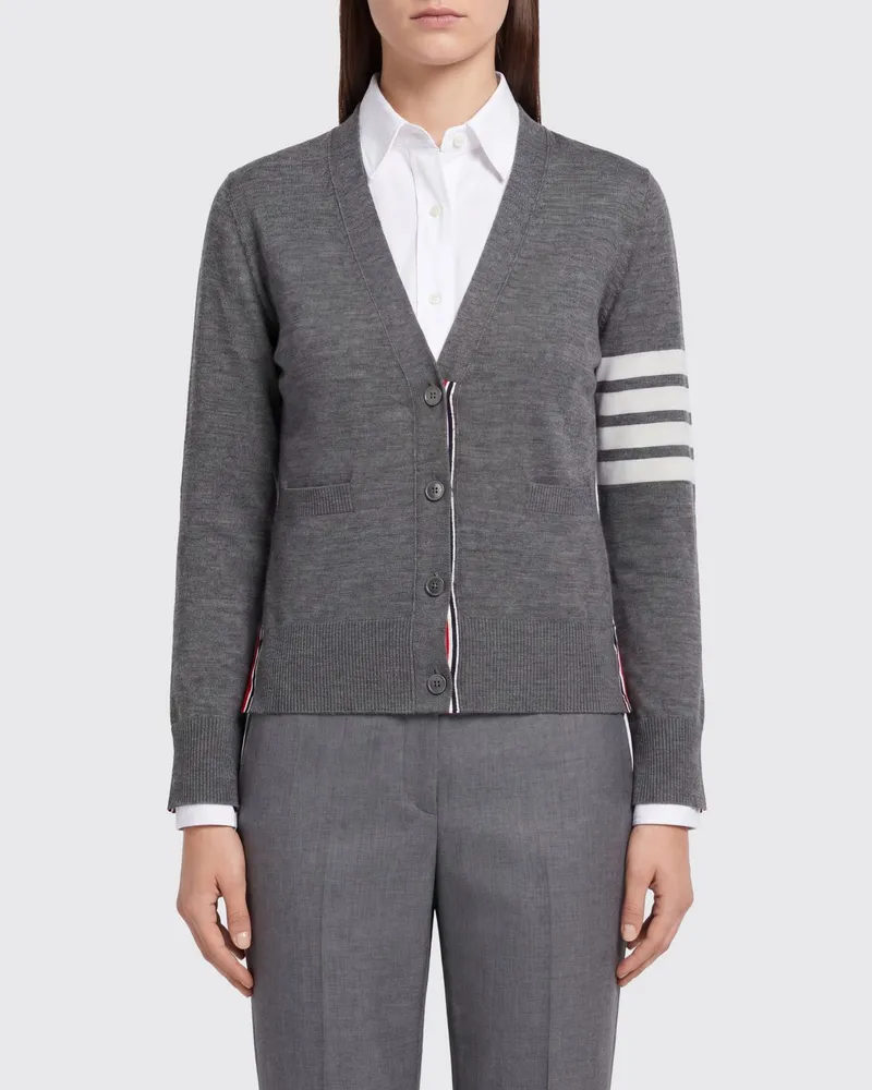 Thom Browne Slim-Fit-Cardigan aus Schurwolle mit V-Ausschnitt und 4-Bar-Logo Grau
