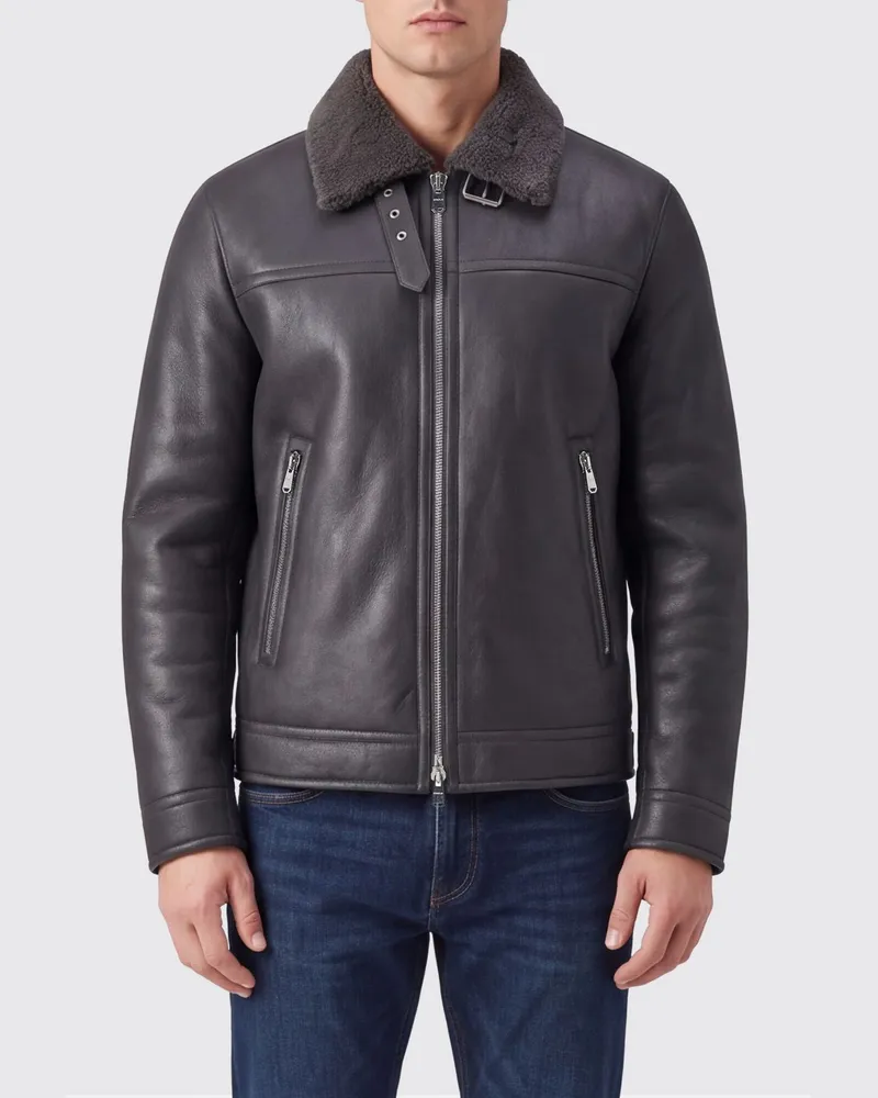 Dondup Lammlederjacke mit Pelzkragen und Reißverschluss Grün