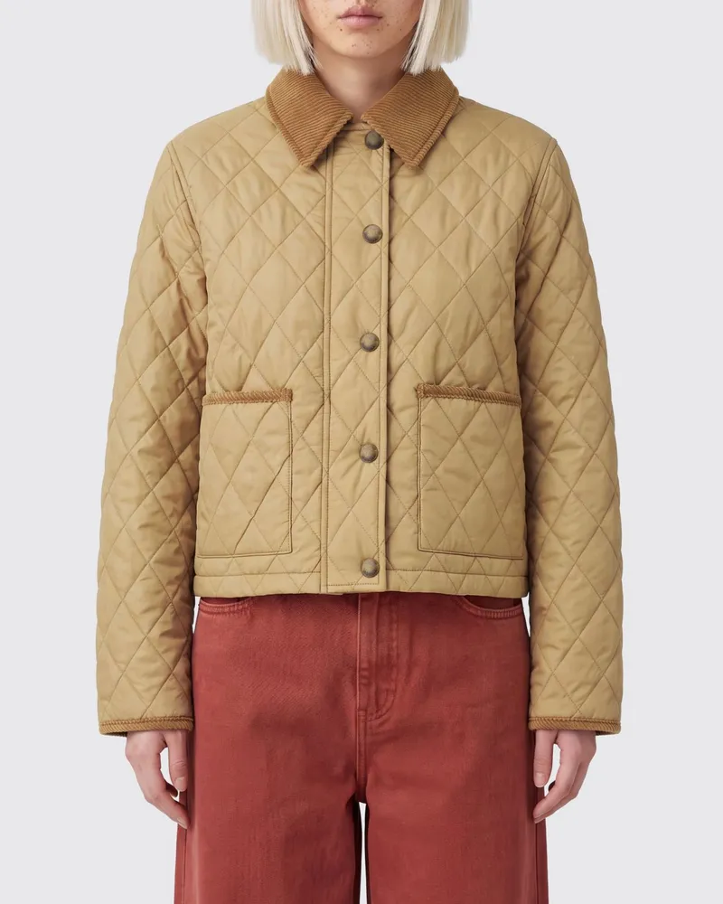 Burberry Gesteppte kurze Jacke von aus Nylon mit Samtkragen und Karofutter Beige