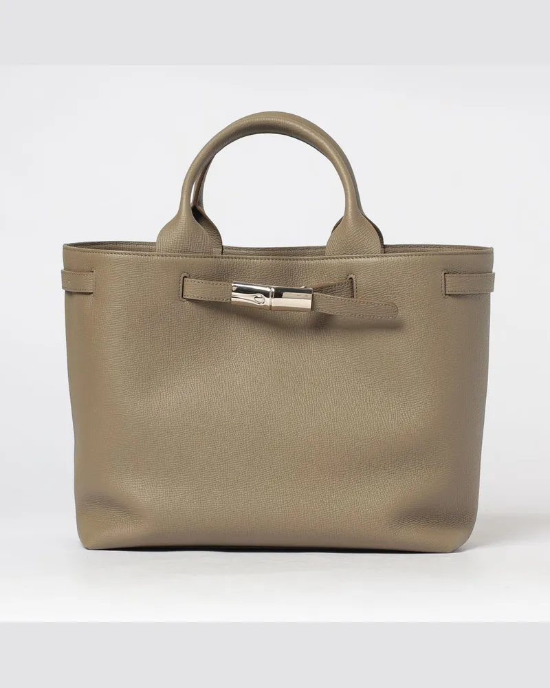 Longchamp Große Le Smart Tote-Tasche aus genarbtem Kalbsleder mit Logo Grün