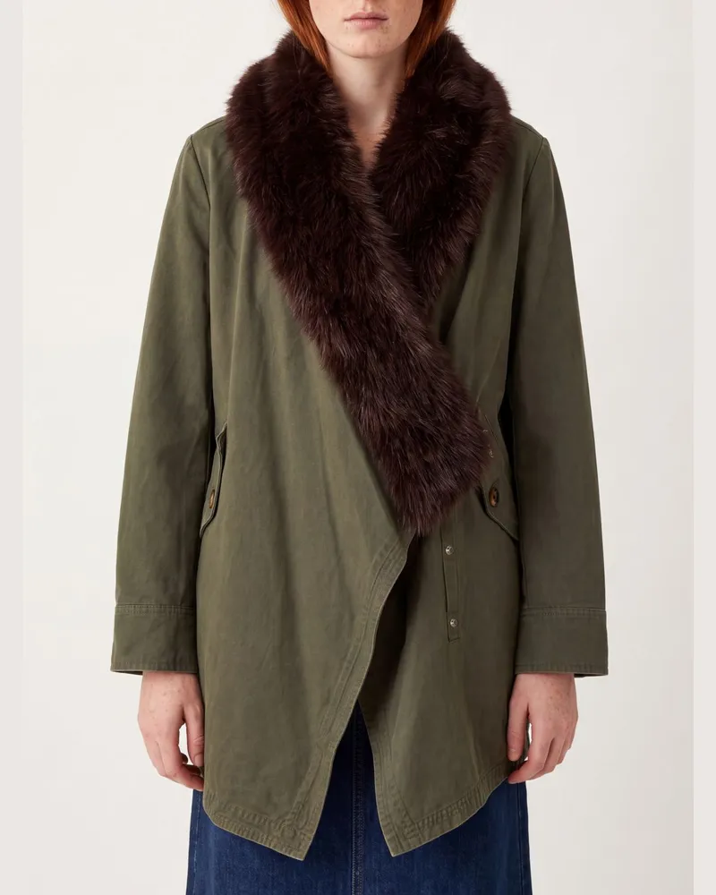 Liu Jo Knielanger Baumwoll-Parka mit Pelzkragen Grün