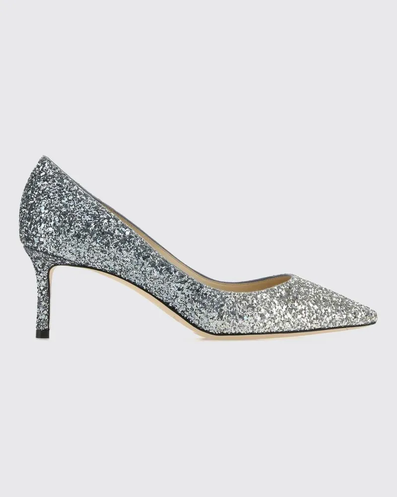 Jimmy Choo Romy Pumps aus besticktem Glitzerstoff mit mittlerem Absatz Silber