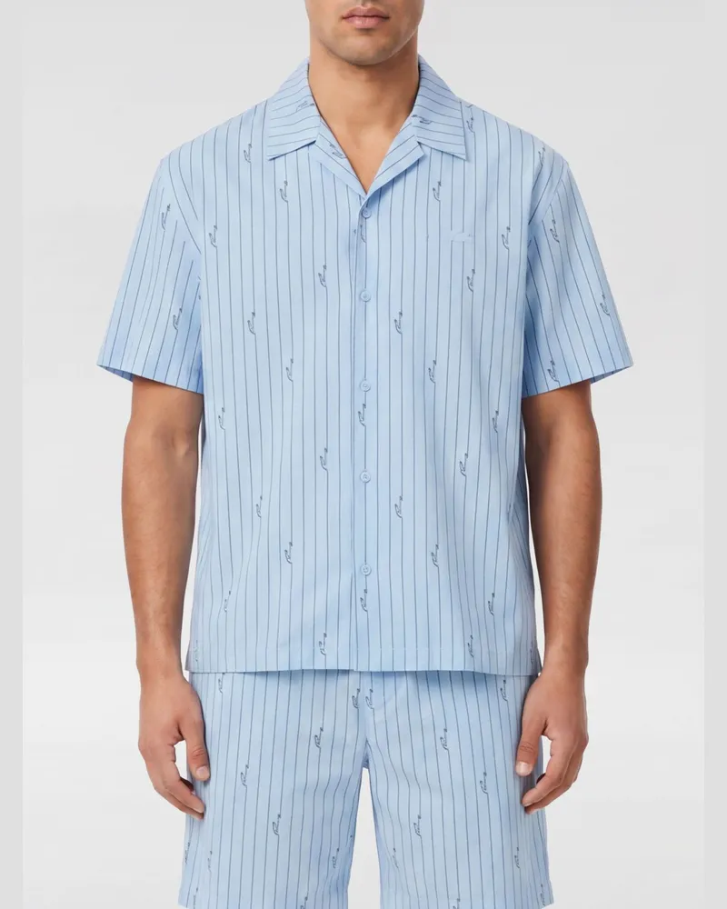 Lacoste Gestreiftes Baumwoll-Freizeit-Hemd Hellblau