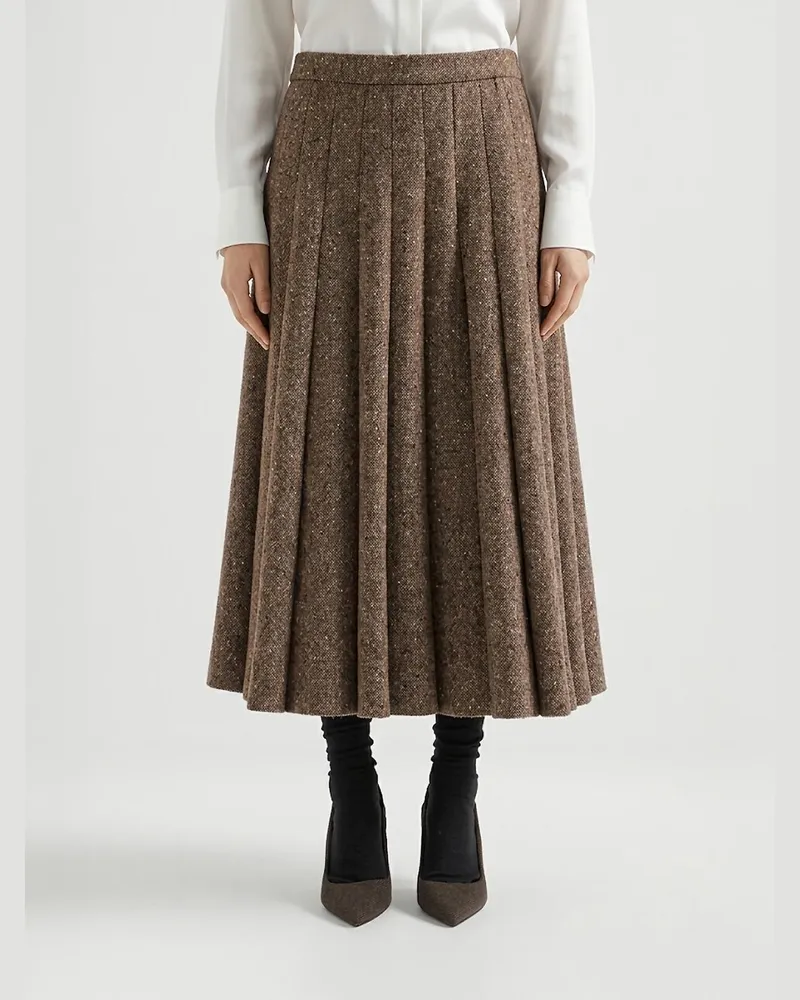 Brunello Cucinelli Plissierter weiter Midirock aus Wollmischung Dark