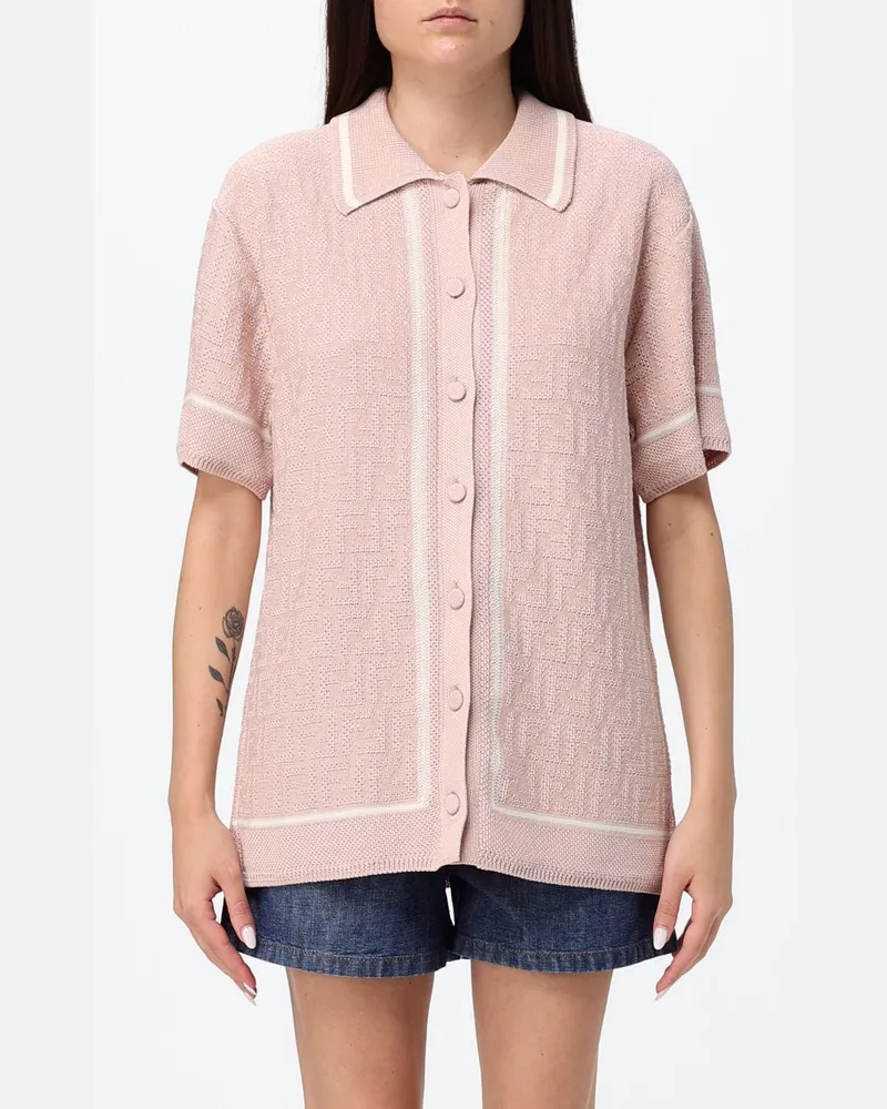 Fendi Strick-Poloshirt aus Baumwolle mit durchgehendem FF-Monogramm Pink