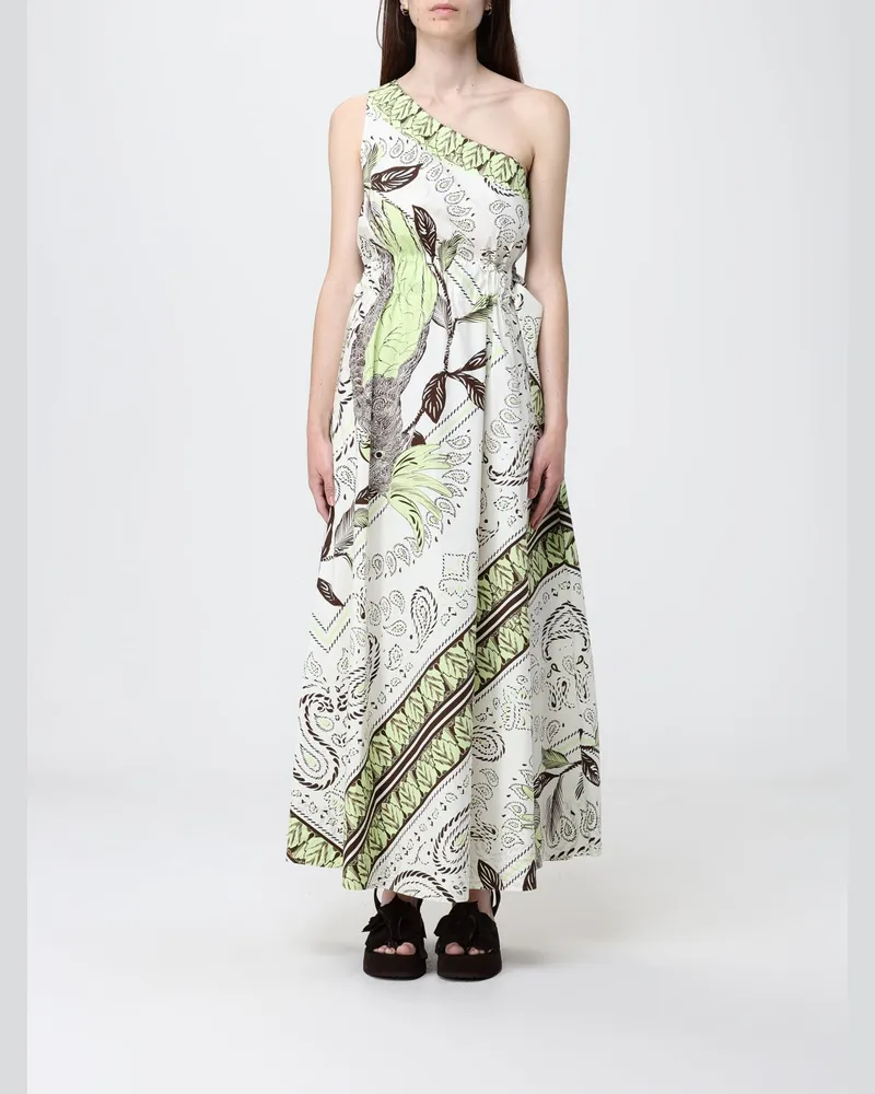 Tory Burch Ein-Schulter-Kleid aus bedruckter Baumwolle Weiß