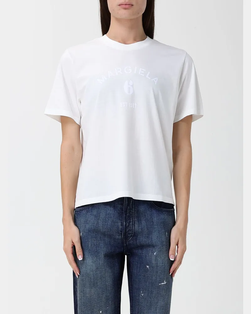 Maison Margiela Rundhals-T-Shirt aus Baumwolle mit Ton-in-Ton-Logo Weiß