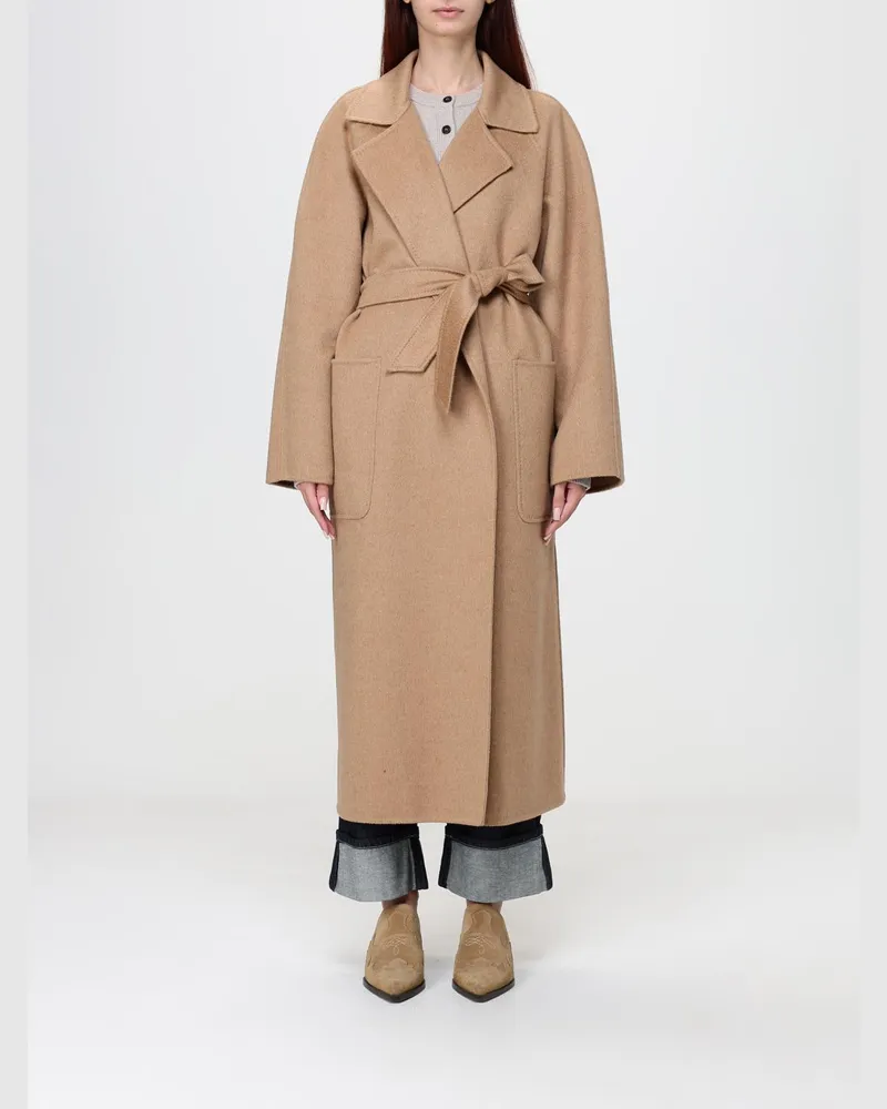 Max Mara Langer Bademantel-Mantel aus Kamelwolle mit Gürtel Camel