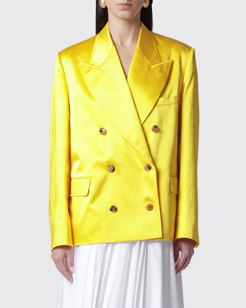 Dries van Noten Zweireihiger Baumwollmisch-Blazer mit steigendem Revers Gelb