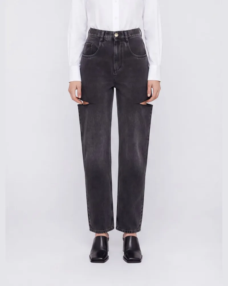 Maison Margiela High-Waist-Jeans mit weitem Bein von aus Baumwolldenim Schwarz