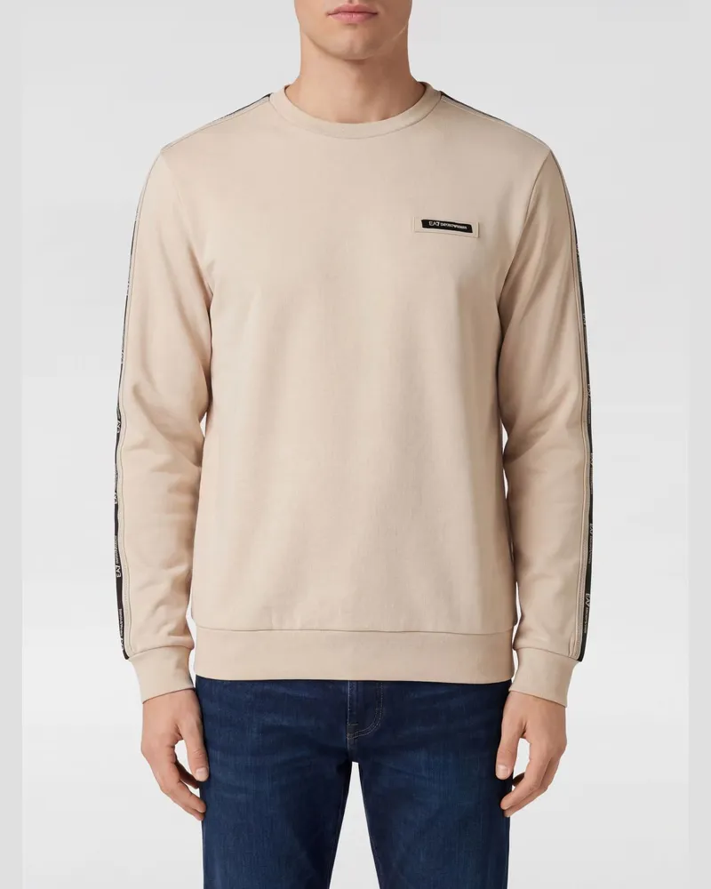 EA7 Rundhals-Sweatshirt aus Baumwollmischung mit Logo Beige