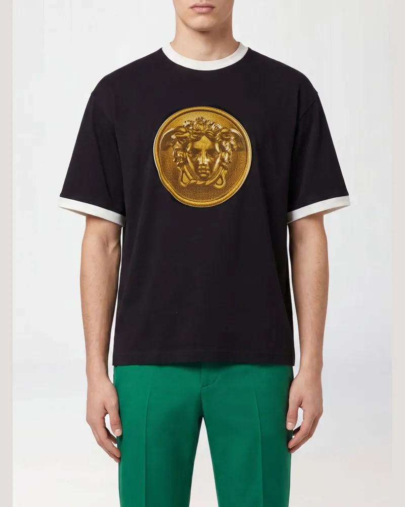 Versace Baumwoll-T-Shirt mit Medusa-Logo und überschnittenen Schultern Schwarz