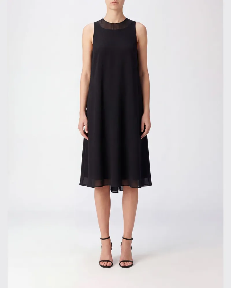 ROTATE Birger Christensen Schulterfreies A-Linien-Midikleid aus recyceltem Stoff mit V-Ausschnitt hinten Schwarz