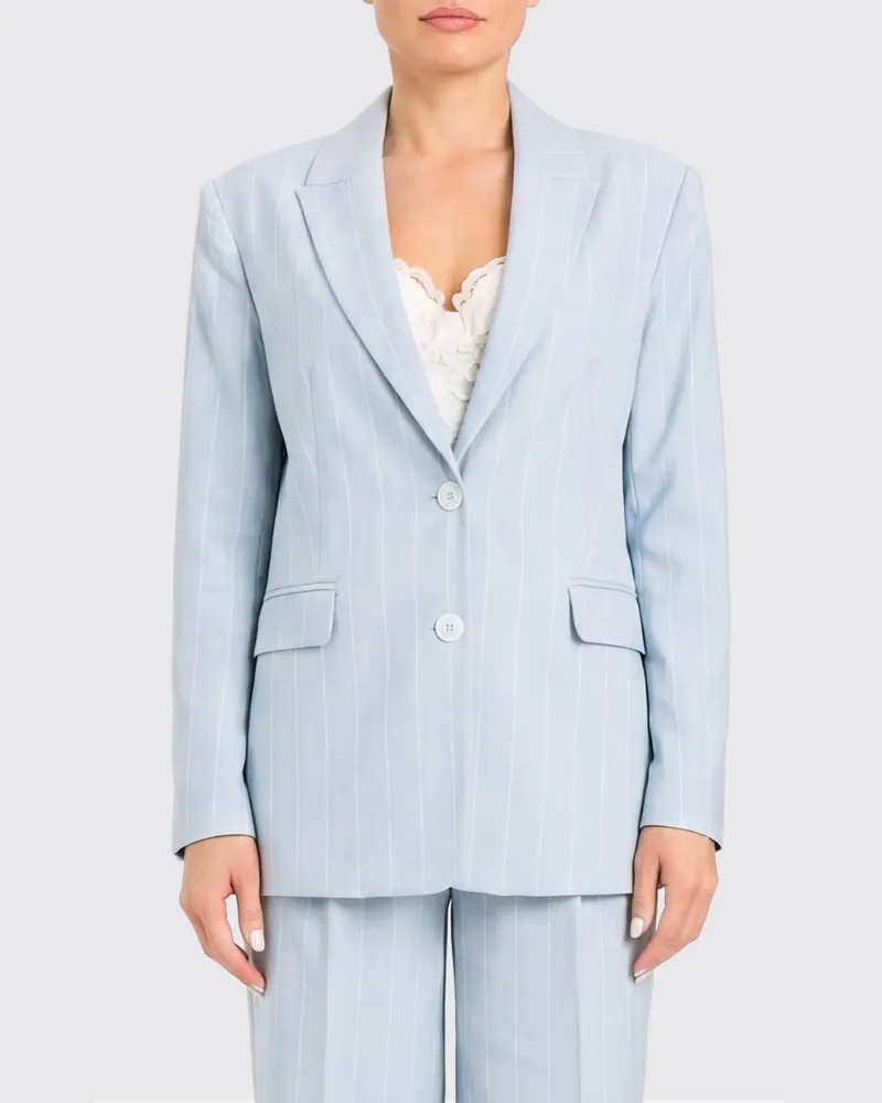 Twin-Set Einreihiger Cropped-Blazer mit Nadelstreifen aus Viskosemischung Hellblau