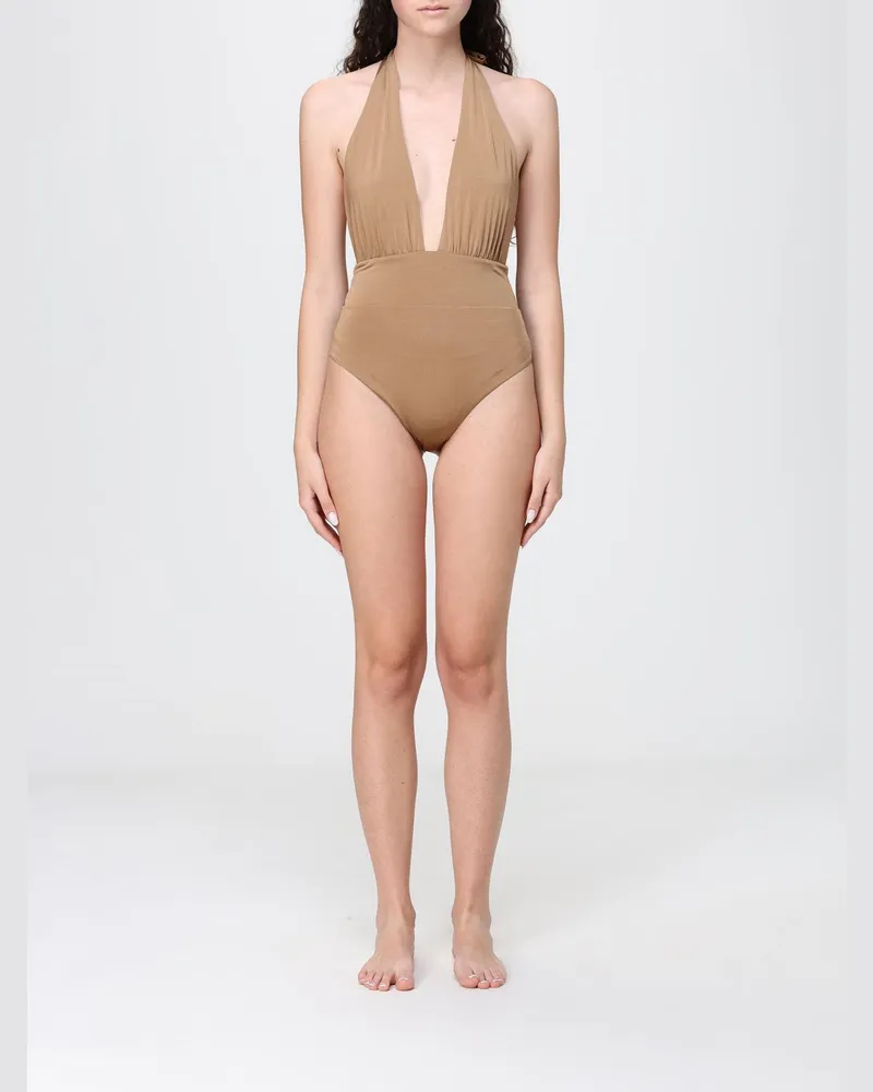 Max Mara Einteiliger Badeanzug aus Stretch-Polyamid mit Neckholder Camel