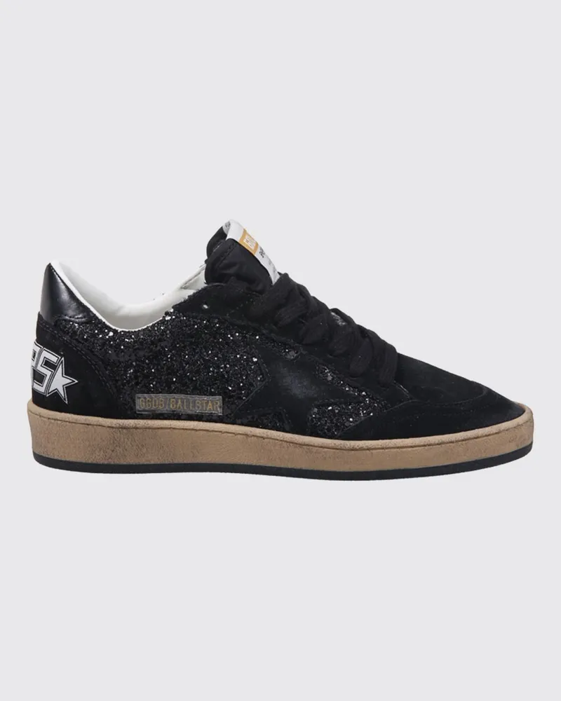 Golden Goose Ball Star Sneaker aus Leder mit Used-Effekt und Glitzer Schwarz