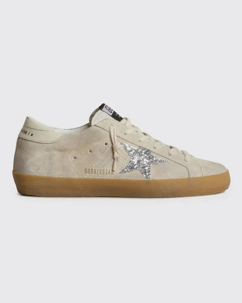 Golden Goose Super-Star Wildleder-Sneakers mit Glitzer-Logo und Stickerei Weiß