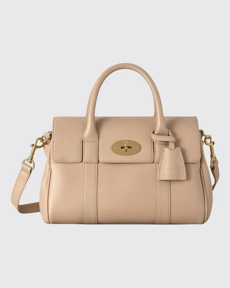 Mulberry Kleine Bayswater Tote-Tasche aus genarbtem Kalbsleder mit Riemen Beige