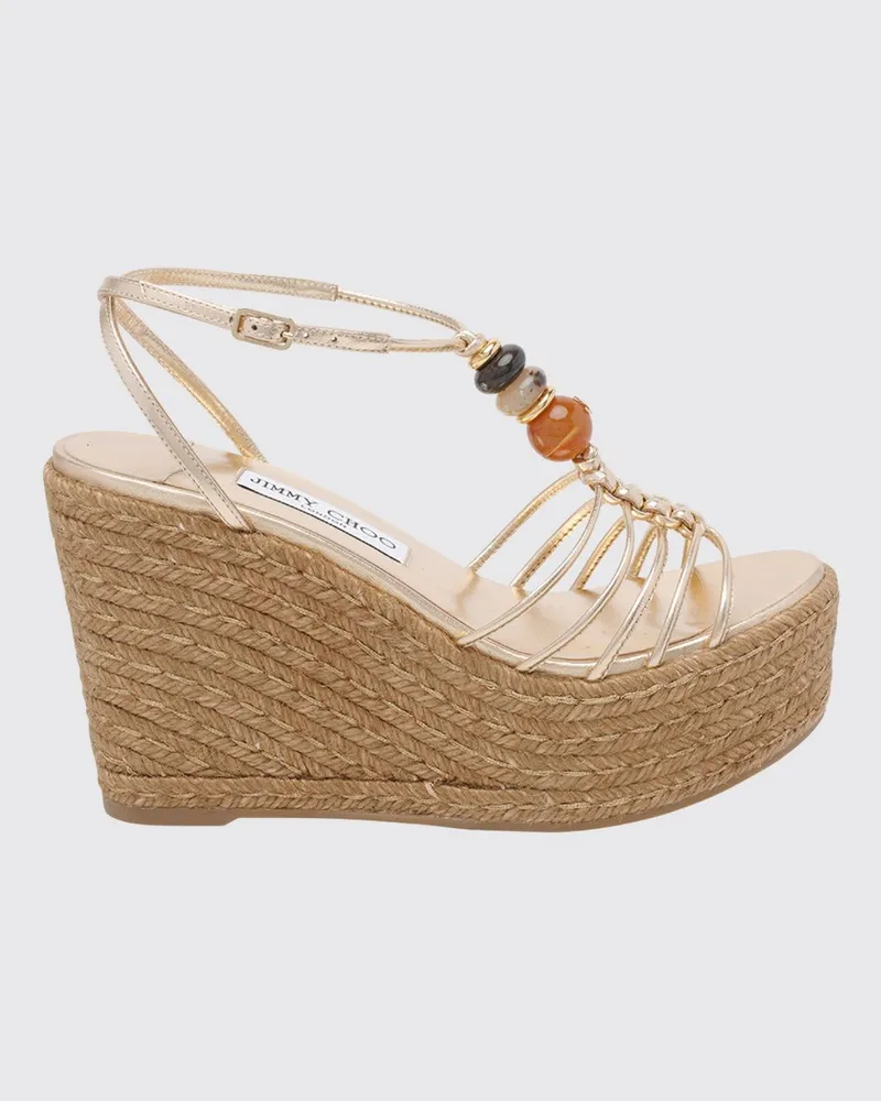 Jimmy Choo Lemi Keilsandalen aus laminiertem Leder mit Perlen Gold