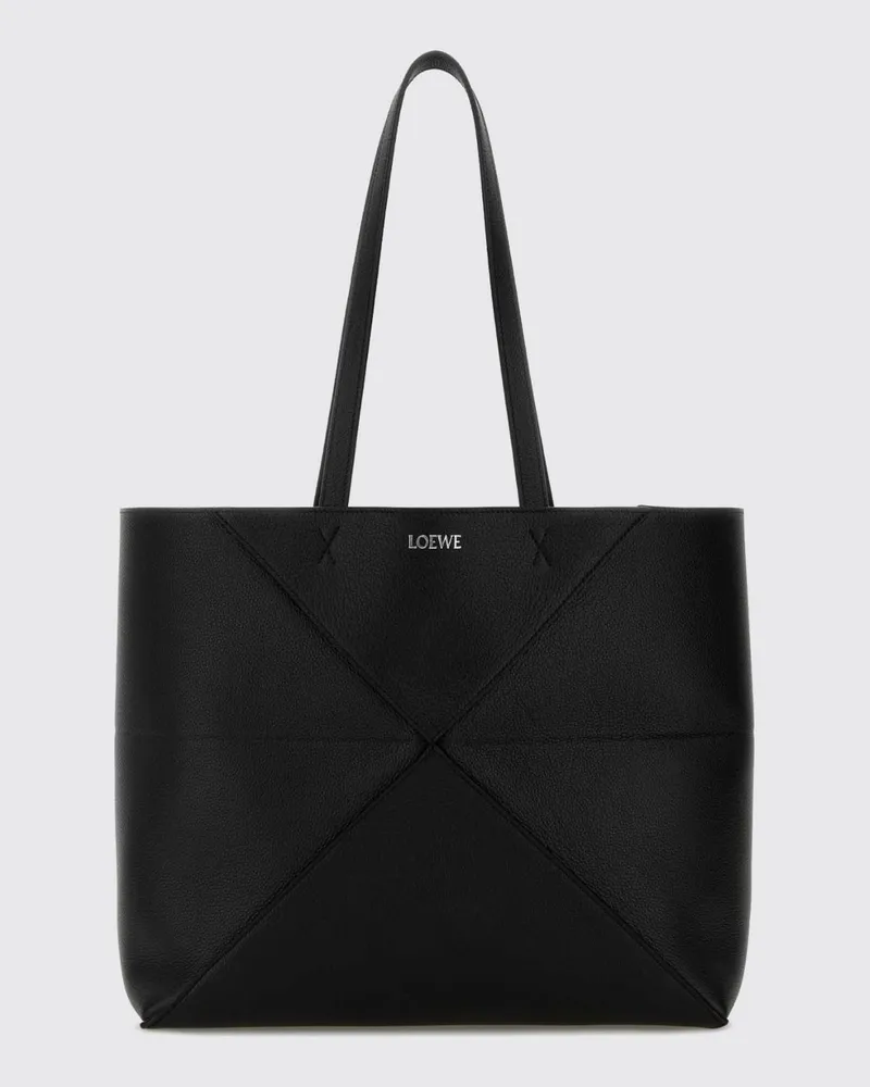 Loewe Mittelgroße Puzzle Fold Tote-Tasche aus Kalbsleder mit Henkel Schwarz