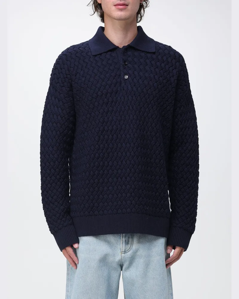 Bottega Veneta Locker geschnittenes Langarm-Strickpoloshirt aus Wolle Blau