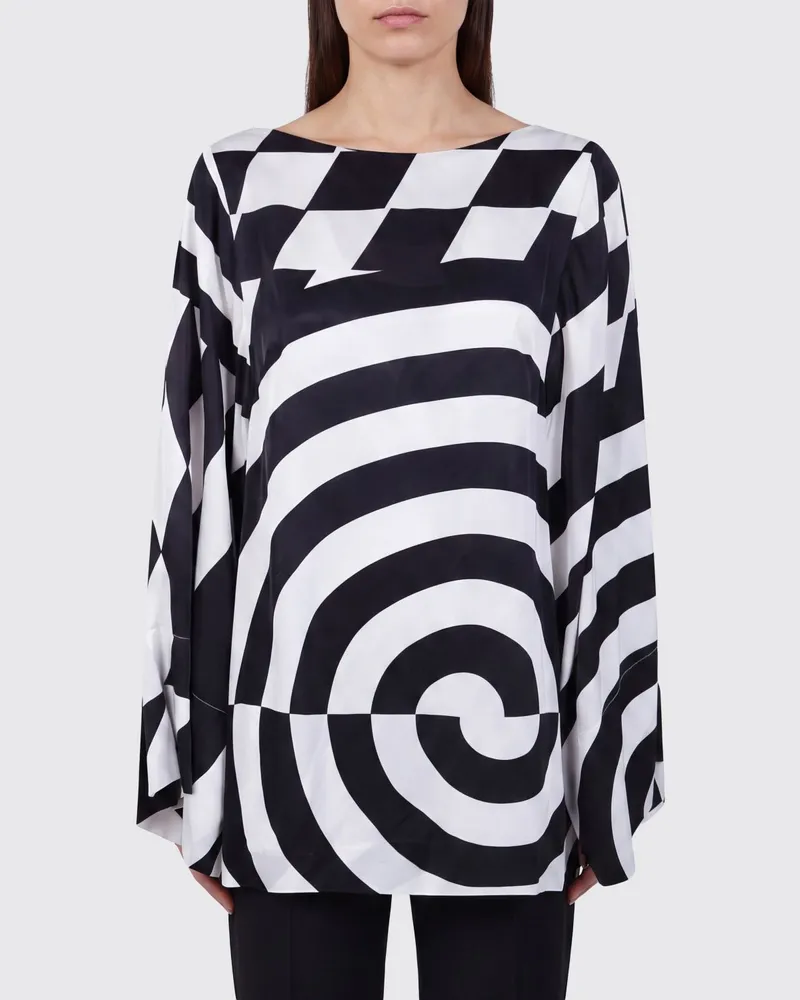 Dries van Noten Langärmlige Viskosebluse mit optischem Print und Relaxed-Fit von Schwarz