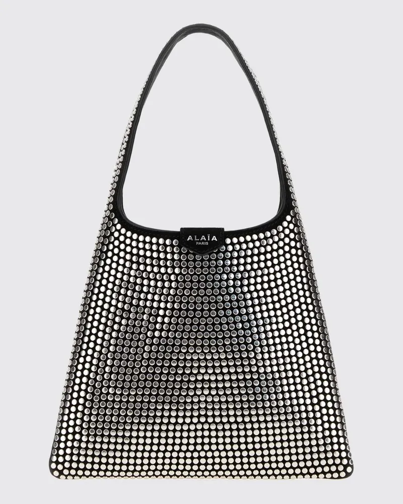 Alaïa Hobo-Tasche aus Leder mit Nieten mit flachem Henkel Schwarz