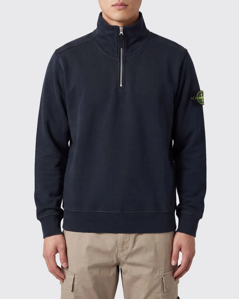 Stone Island Baumwoll-Sweatshirt mit halbem Reißverschluss und Trichterkragen mit Compass-Logo-Patch Blau