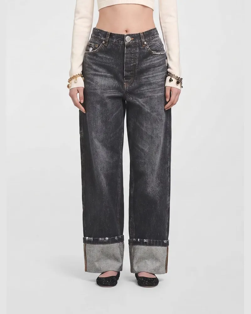 Marc Jacobs Mid-Rise Wide-Leg Jeans aus Baumwolldenim mit Umschlag am Saum Grau