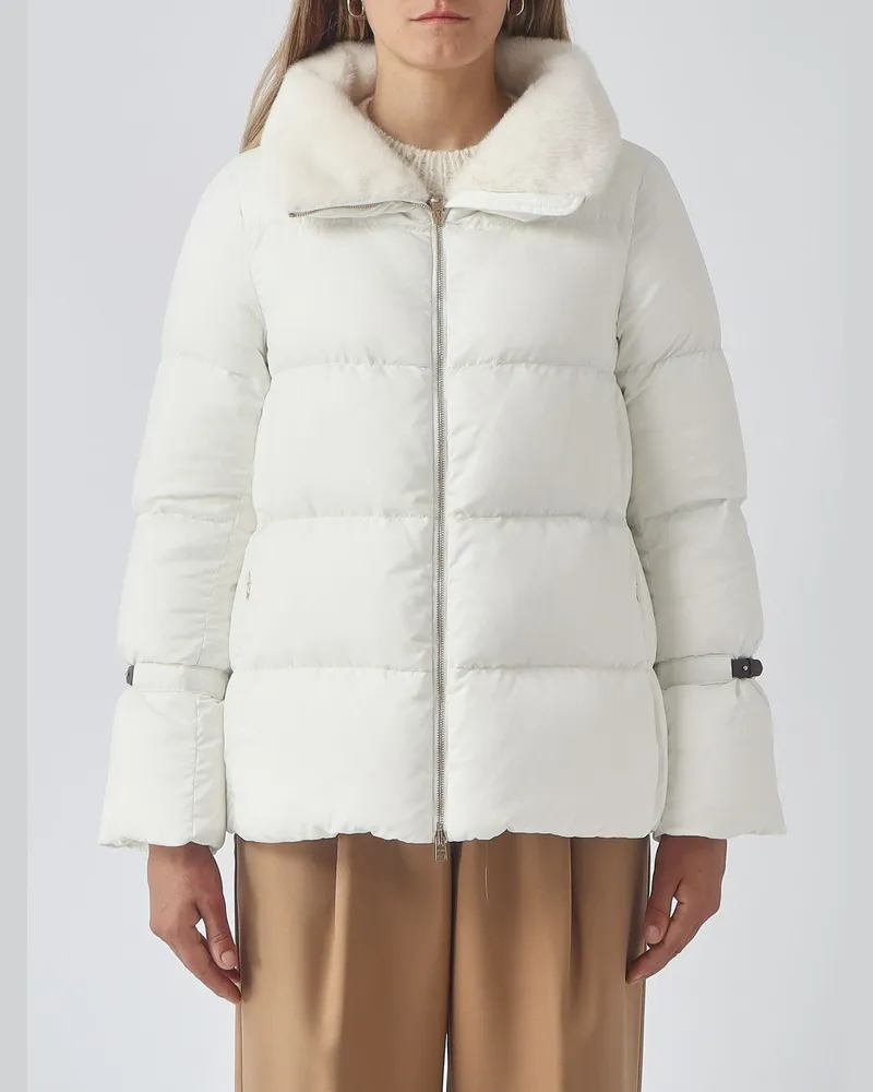 Herno Gesteppte Daunenjacke aus ultraleichtem Nylon mit Pelzkragen Weiß