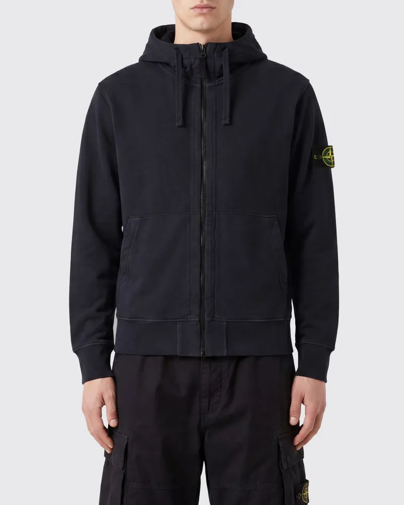 Stone Island Bio-Baumwoll-Kapuzenjacke mit Reißverschluss von mit Kompass-Logo Navy