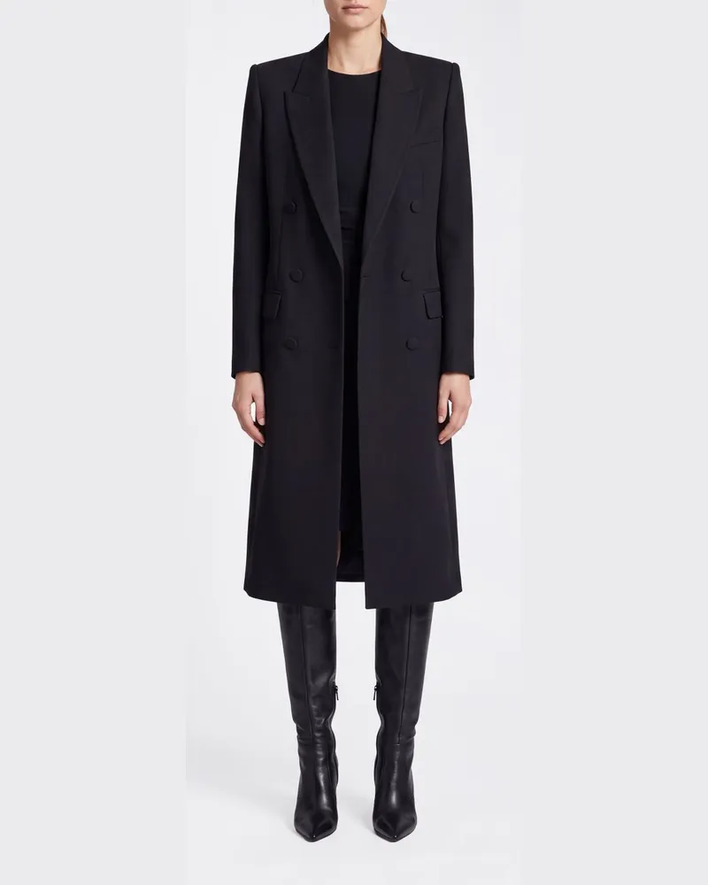 Tom Ford Langer zweireihiger Wollmantel mit steigendem Revers Schwarz