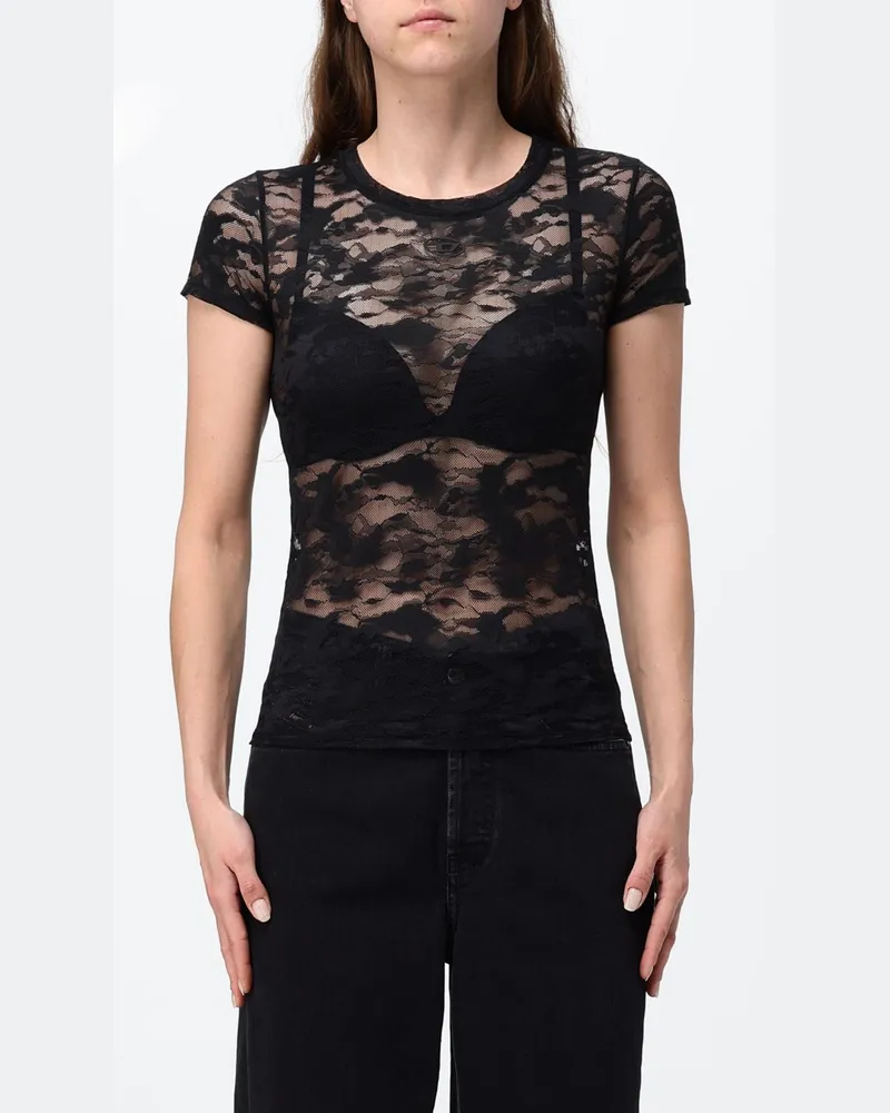 Diesel Kasia Slim Fit Top aus transparenter Spitze mit Rundhalsausschnitt Schwarz