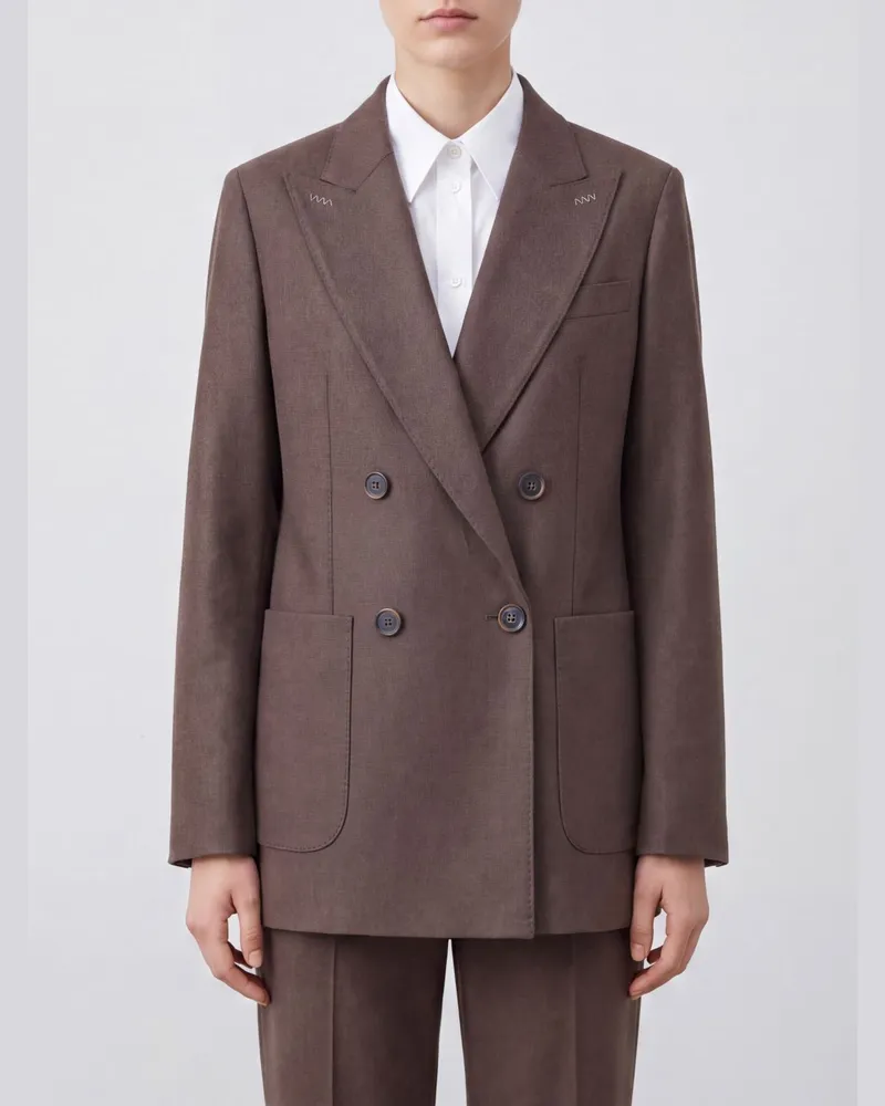 Max Mara Kurzer zweireihiger Blazer aus reinem Kaschmir mit Spitzrevers Braun
