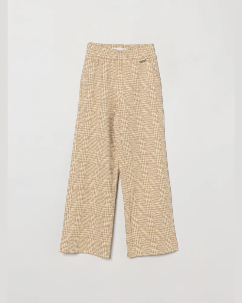 Monnalisa Palazzo-Hose für Mädchen mit Prince-of-Wales-Muster und elastischem Bund Beige