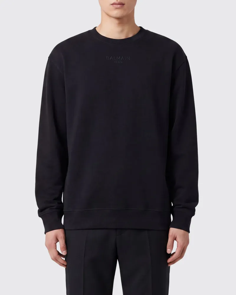Balmain Relaxed-Fit-Sweatshirt mit Rundhalsausschnitt von aus Baumwolle mit Rippbündchen Schwarz